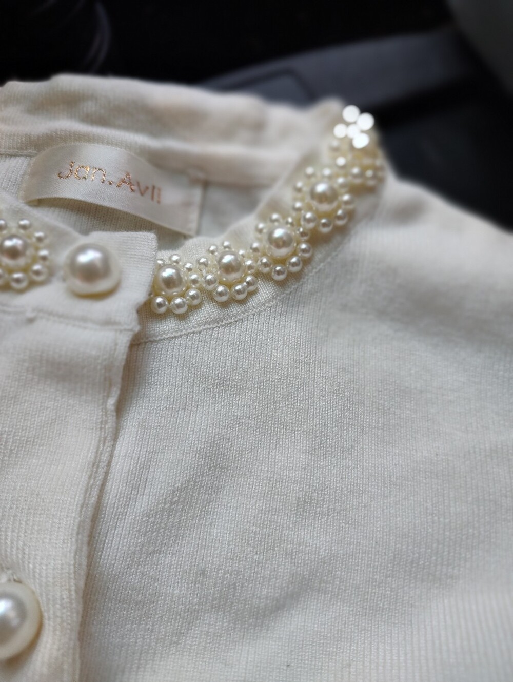 🎀🌹🎀 Dazzling Elaborate Faux Pearl Chantilly Cream Ivory Sweater Cardigan - M - Picture 8 of 16